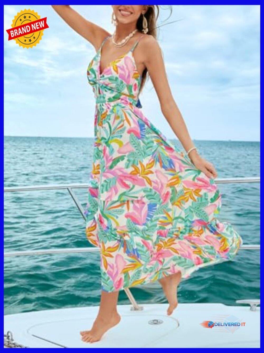 Maxi Dress V-Neck Sleeveless Rayon Casual Summer Long Dress - Picture 3 of 6